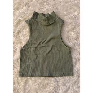Suzette Collection Mock Neck Top Women OS Sage Green Excellent Ribbed Sleeveless